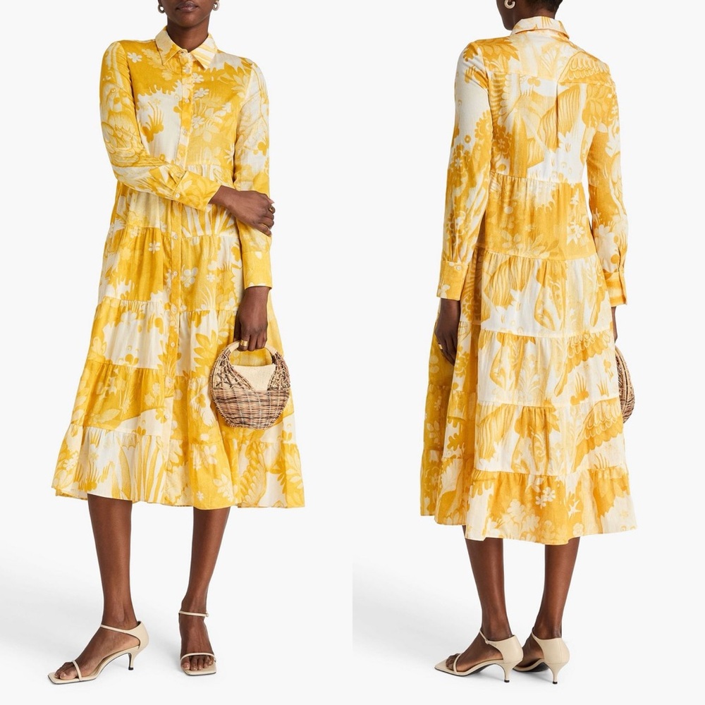 Erdem Yellow Floral Tiered Shirt Dress